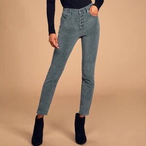 We The Free Gray Corduroy Button Fly Pants Size 25 High Waisted Boho Skinny